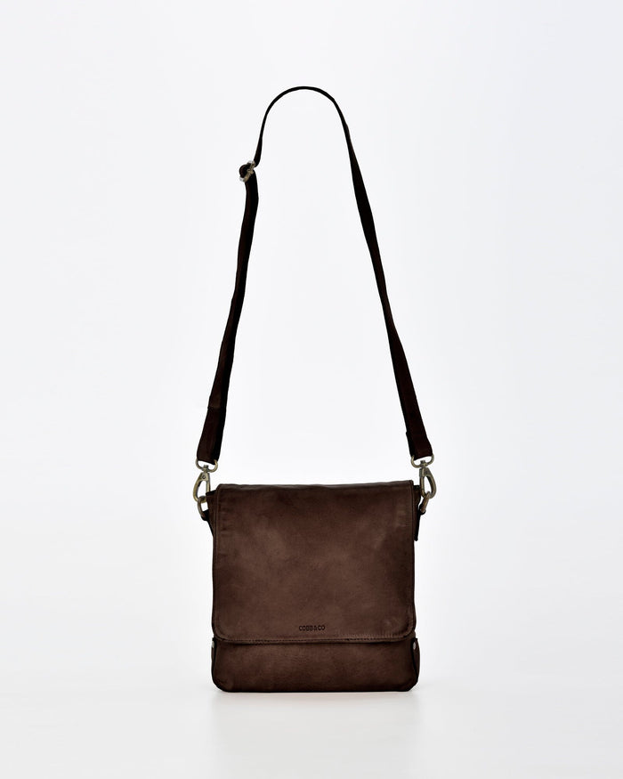 Bracewell Rugged Leather Flapover Crossbody - Chocolate