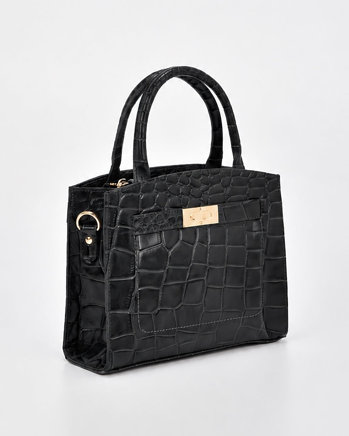Brighton Croc Leather Crossbody Bag - Black