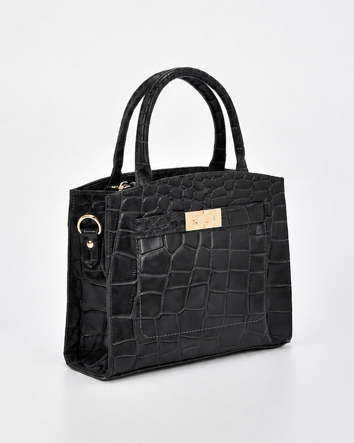Brighton Croc Leather Crossbody Bag - Black