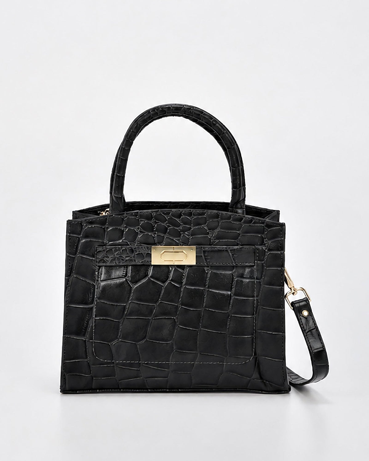 Brighton Croc Leather Crossbody Bag - Black