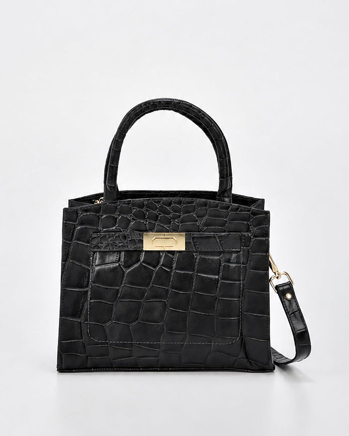 Brighton Croc Leather Crossbody Bag - Black