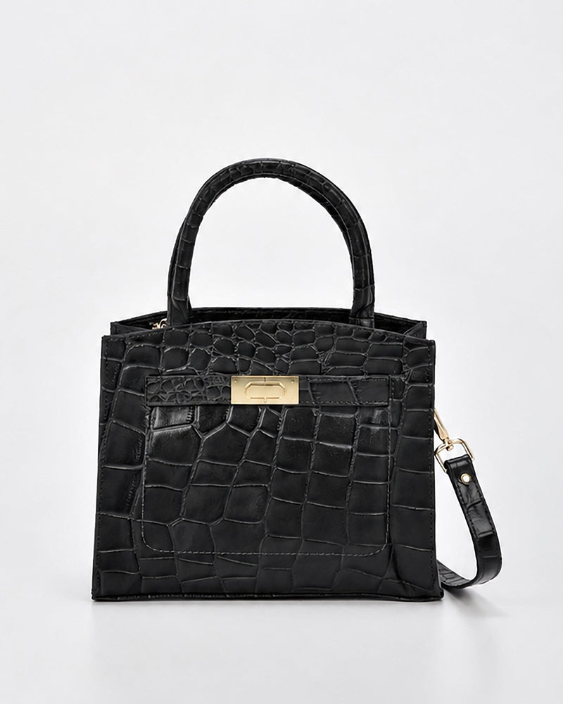 Brighton Croc Leather Crossbody Bag - Black