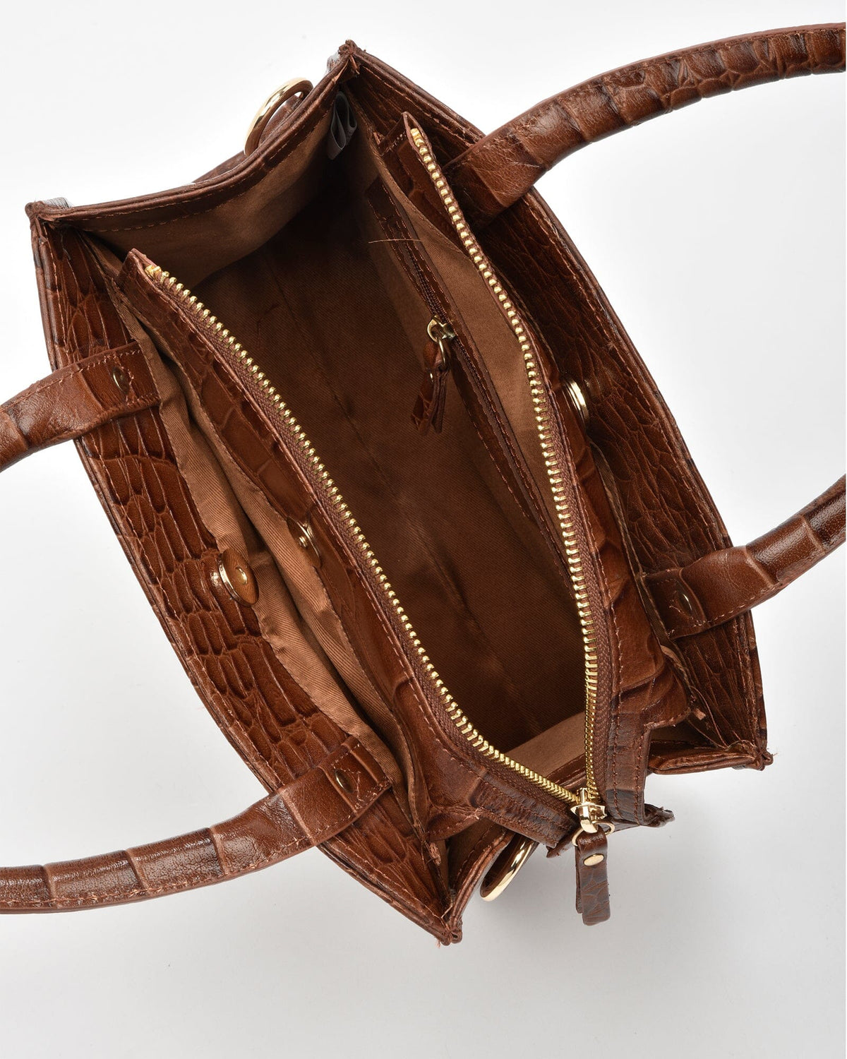 Brighton Croc Leather Crossbody Bag - Tan