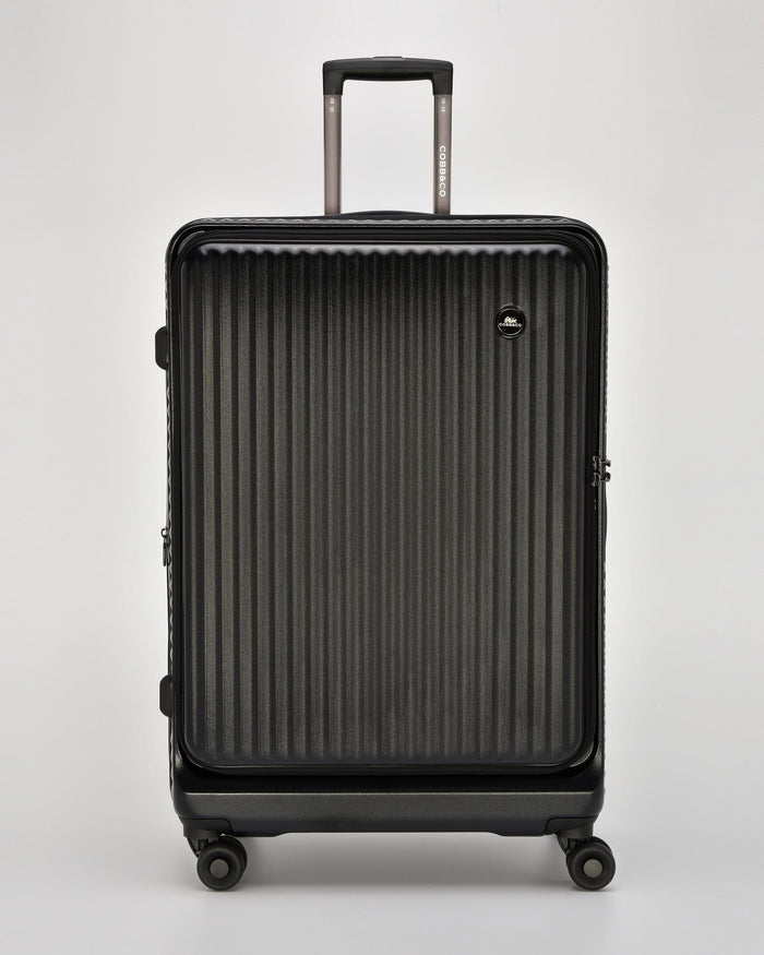 Canberra Expandable Front Opening Hardside 3 Piece Luggage Set - Black