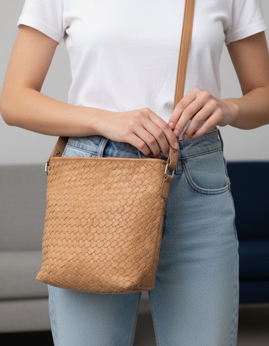 Canterbury Woven Leather Bucket Bag - Blush