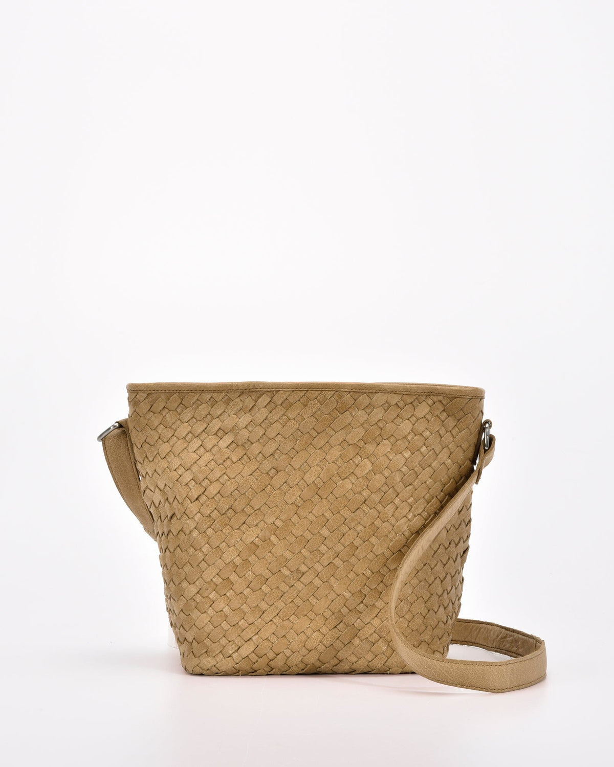 Canterbury Woven Leather Bucket Bag - Camel