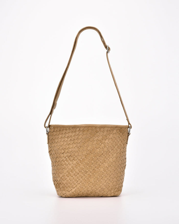 Canterbury Woven Leather Bucket Bag - Camel