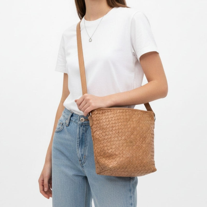 Canterbury Woven Leather Bucket Bag