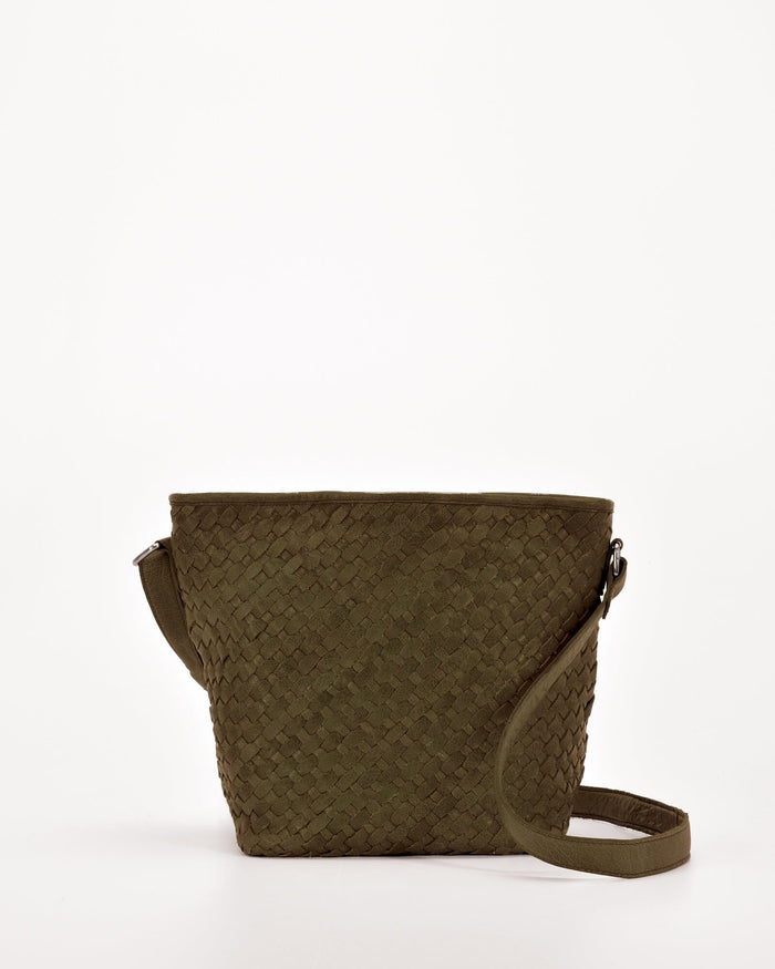 Canterbury Woven Leather Bucket Bag - Olive