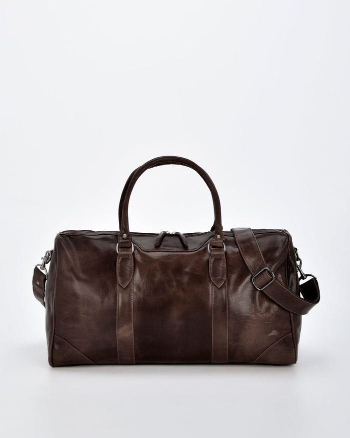 Carrington Leather Barrel Style Duffel - Chocolate
