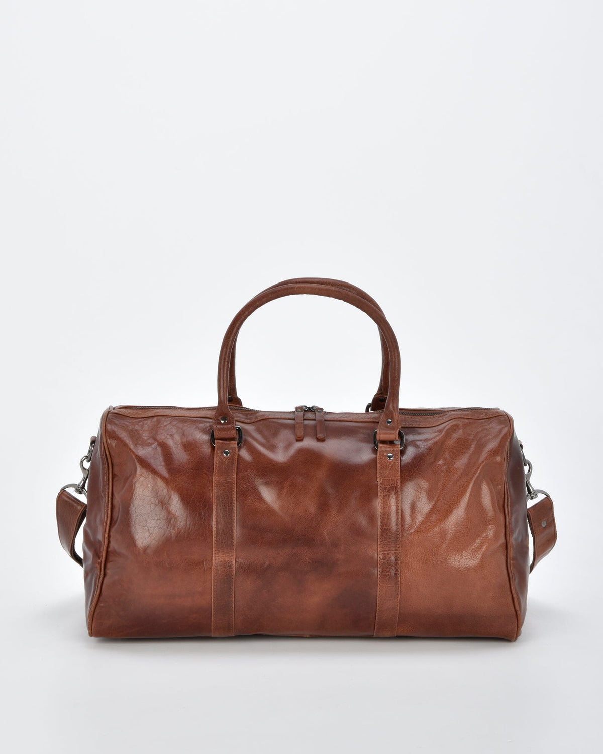 Carrington Leather Barrel Style Duffel - Cognac