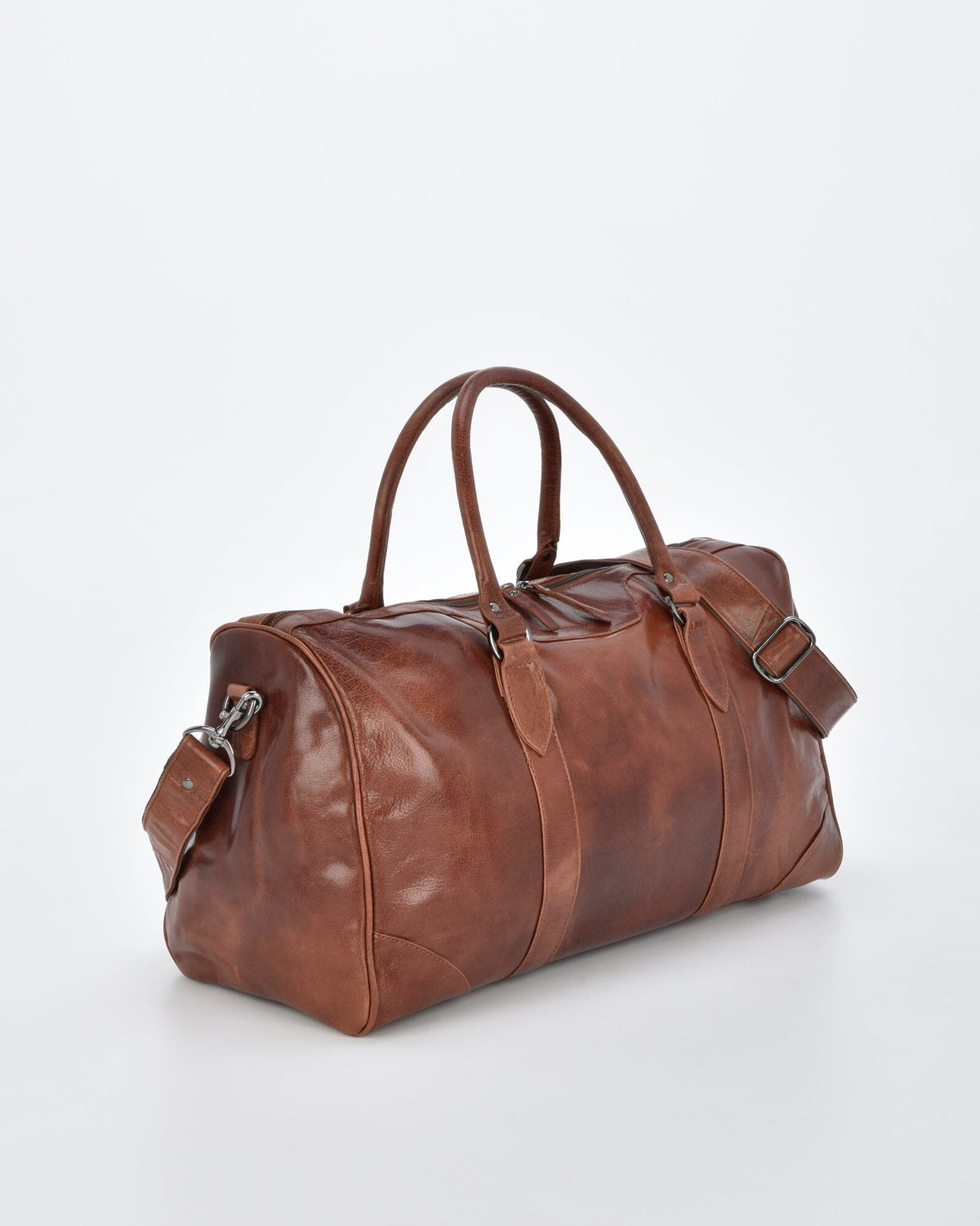 Carrington Leather Barrel Style Duffel - Cognac