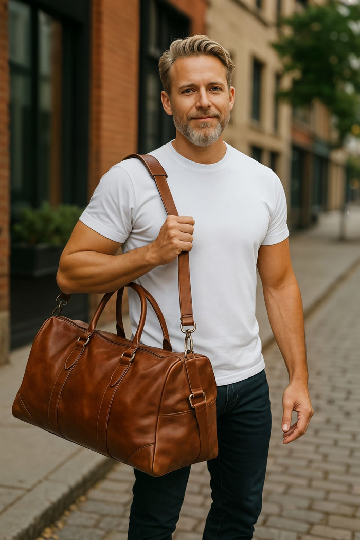 Carrington Leather Barrel Style Duffel Weekender COBB & CO 