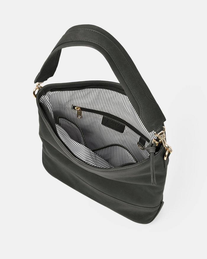 Cecilia Leather Bucket Shoulder Bag - Black