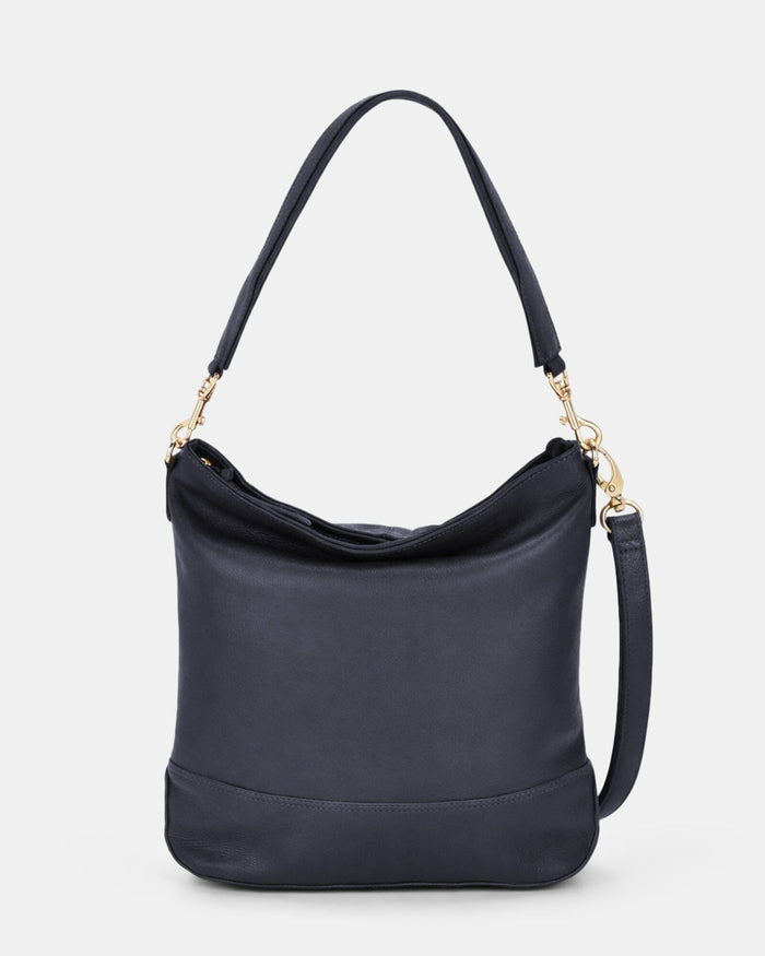 Cecilia Leather Bucket Shoulder Bag - Navy