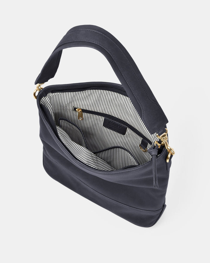 Cecilia Leather Bucket Shoulder Bag - Navy