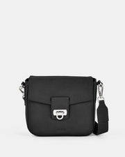 Charlotte Leather Turnlock Closure Crossbody Bag - Black