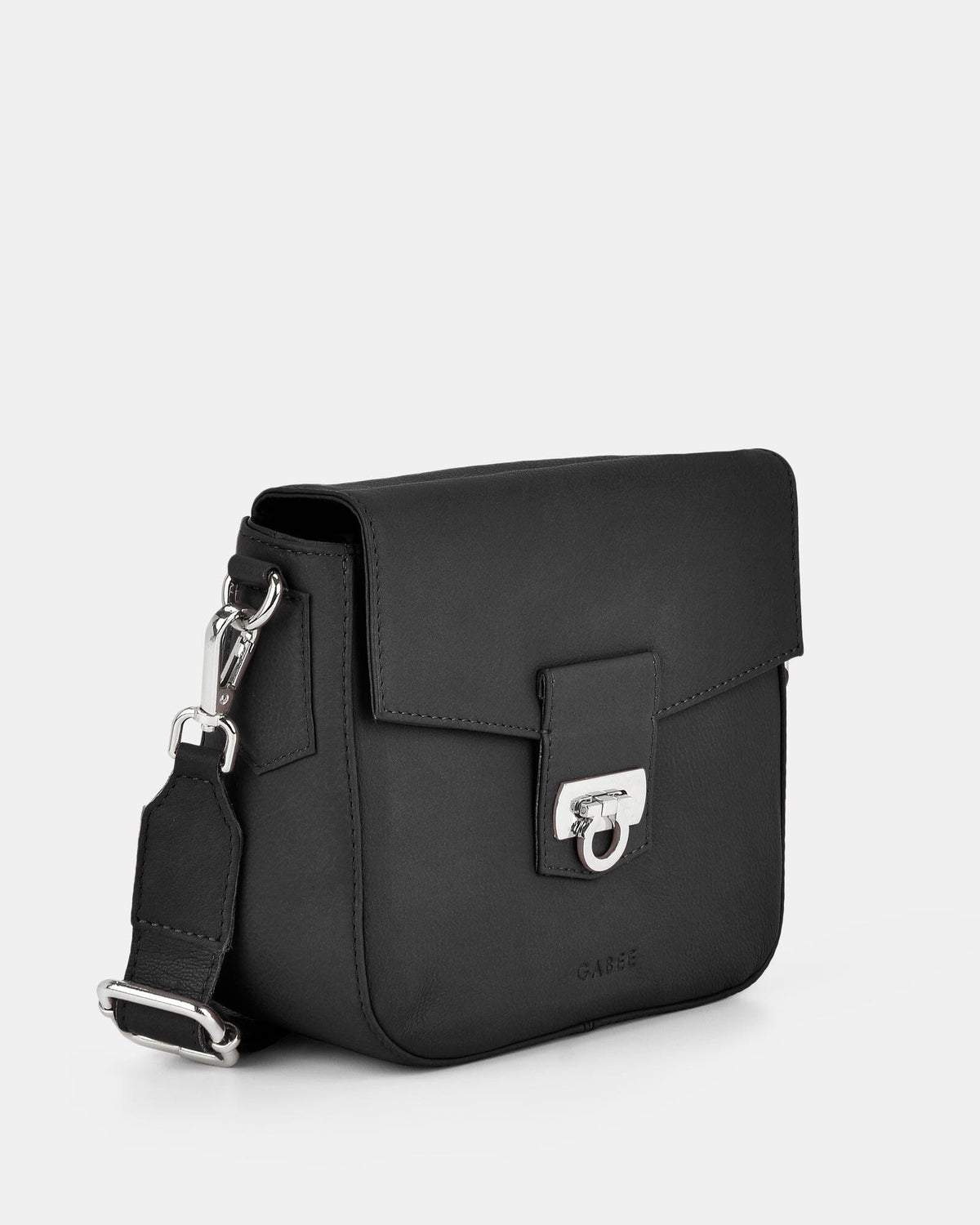 Charlotte Leather Turnlock Closure Crossbody Bag - Black