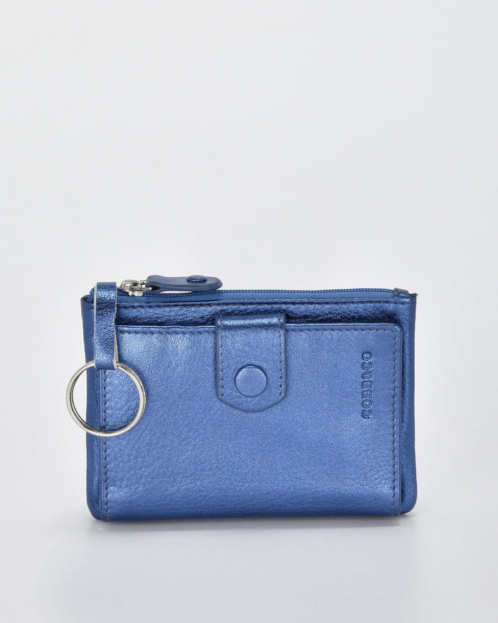 Collins RFID Safe Compact Leather Wallet - Metallic Blue COBB & CO 