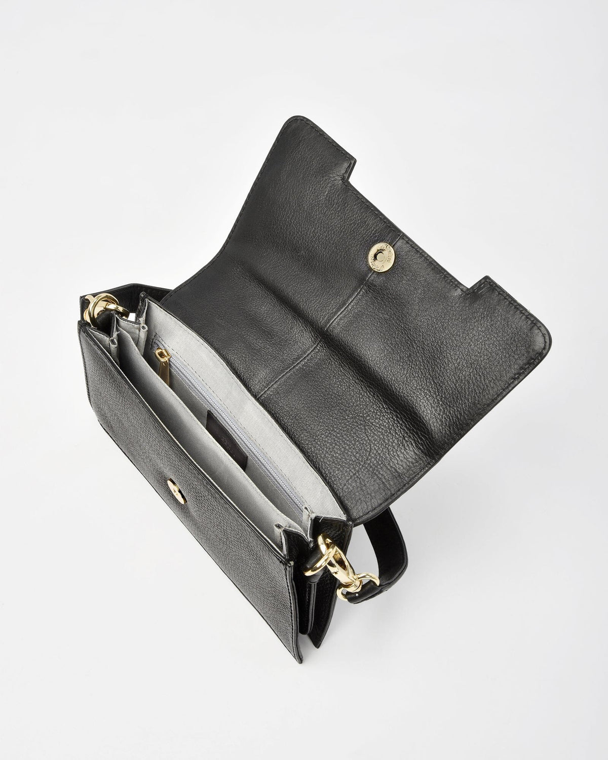 Concord Washed Leather Structured Crossbody Shoulder Bag - Black