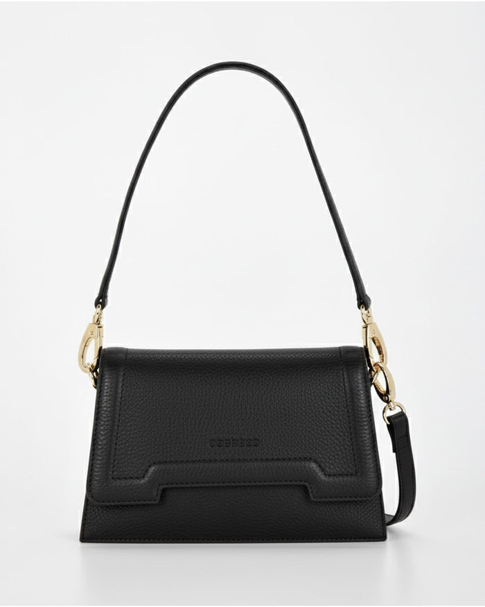 Concord Washed Leather Structured Crossbody Shoulder Bag - Black