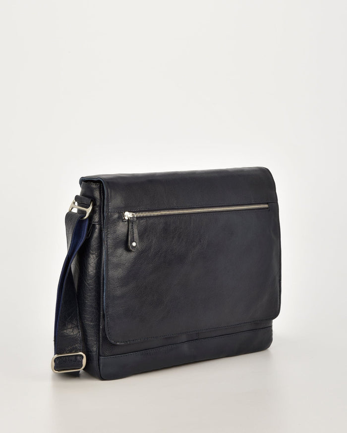 Declan Leather Laptop Bag - Navy