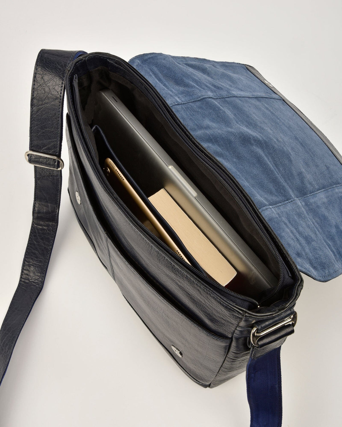 Declan Leather Laptop Bag - Navy