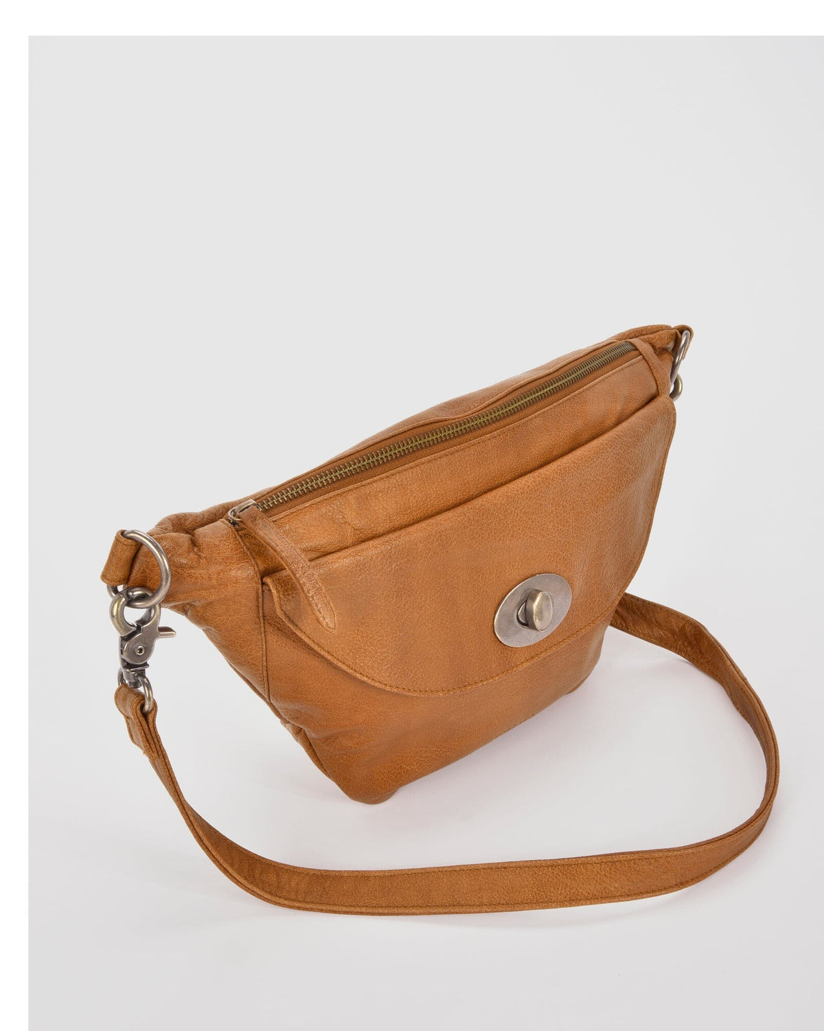 Dickson Leather Crossbody Bag With Turnlock - Cognac