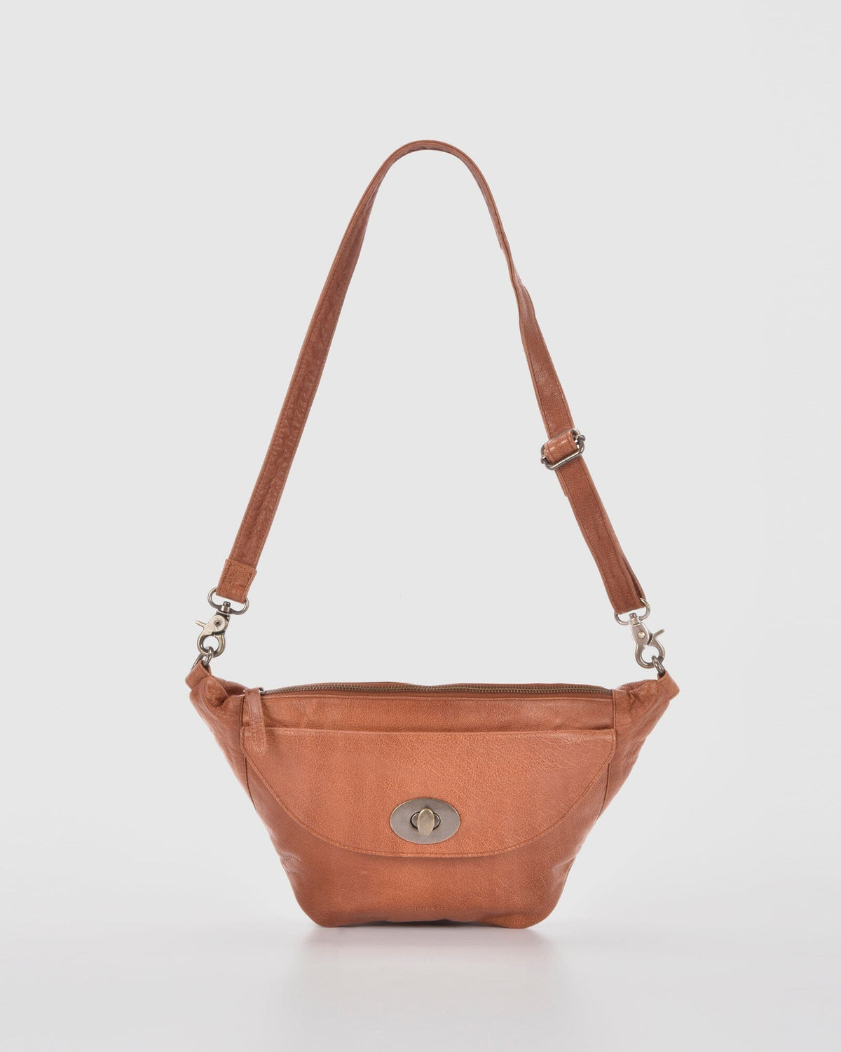 Dickson Leather Crossbody Bag With Turnlock - Cognac