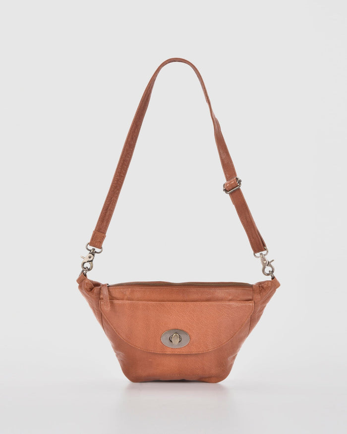 Dickson Leather Crossbody Bag With Turnlock - Cognac