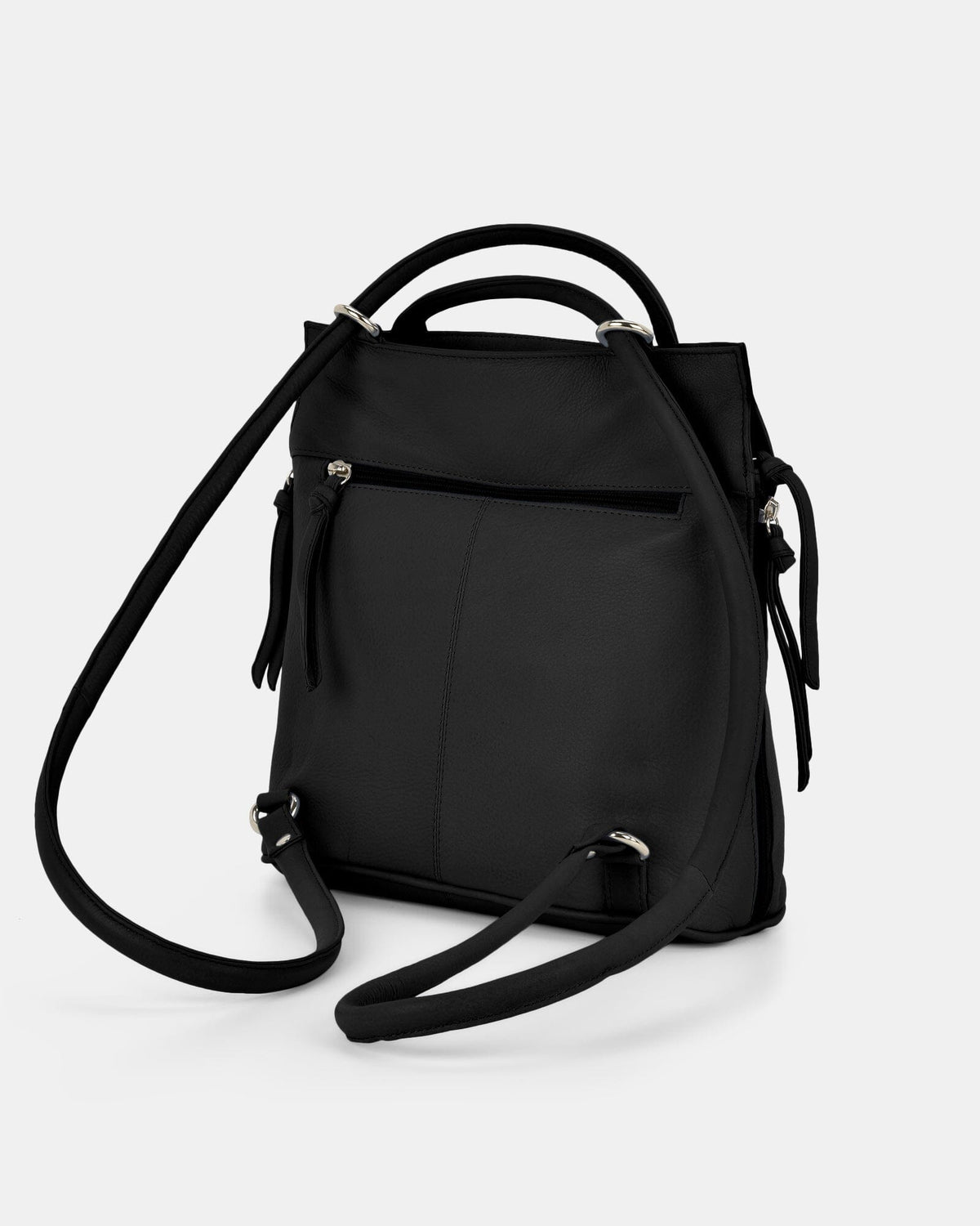 Ellie Leather 2 in 1 Convertible Shoulder Bag Backpack - Black