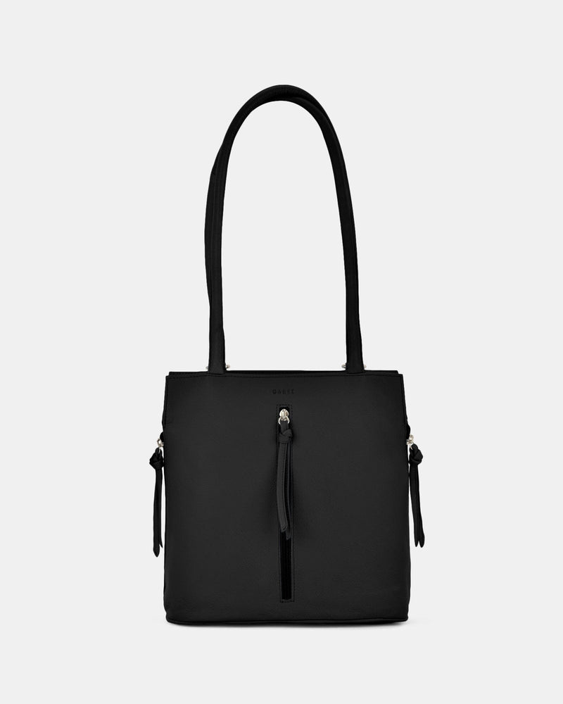 Ellie Leather 2 in 1 Convertible Shoulder Bag Backpack - Black