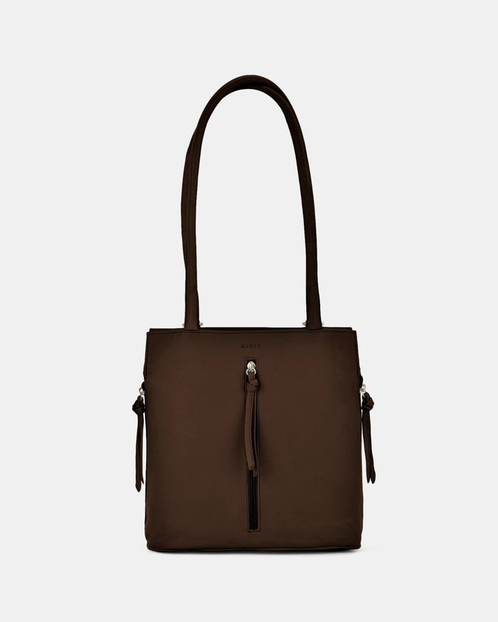 Ellie Leather 2 in 1 Convertible Shoulder Bag Backpack - Chocolate