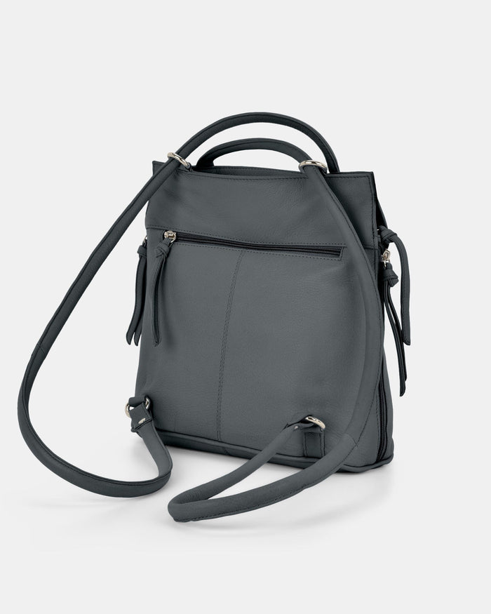 Ellie Leather 2 in 1 Convertible Shoulder Bag Backpack - Denim