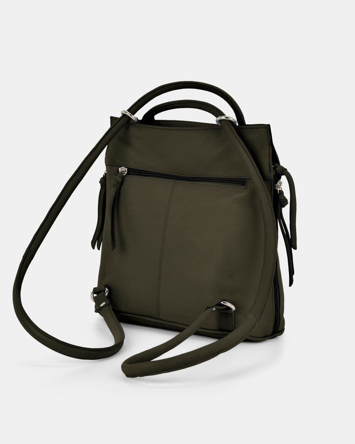 Ellie Leather 2 in 1 Convertible Shoulder Bag Backpack - Olive