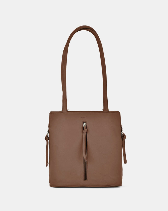 Ellie Leather 2 in 1 Convertible Shoulder Bag Backpack - Taupe