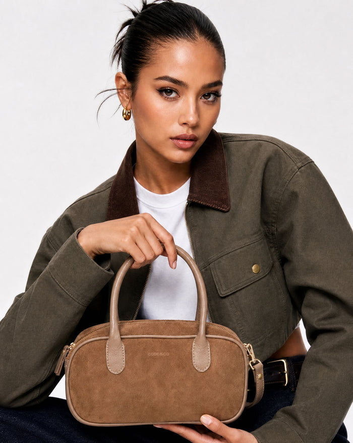Elwood Suede & Leather Crossbody Bag - Taupe Crossbody COBB & CO 
