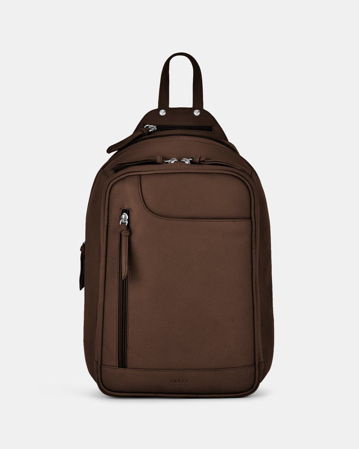 Emma Large Leather Backpack - Chocolate