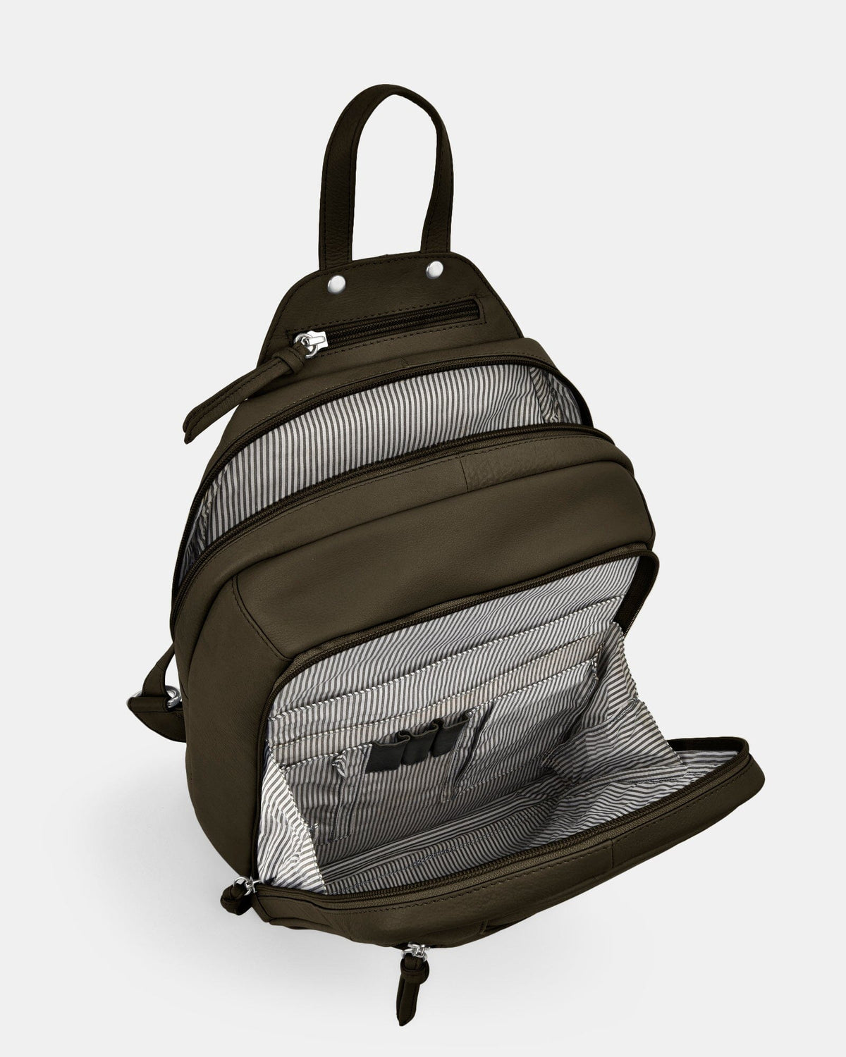 Emma Large Leather Backpack - Olive