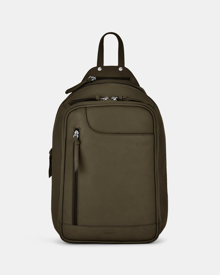 Emma Large Leather Backpack - Olive