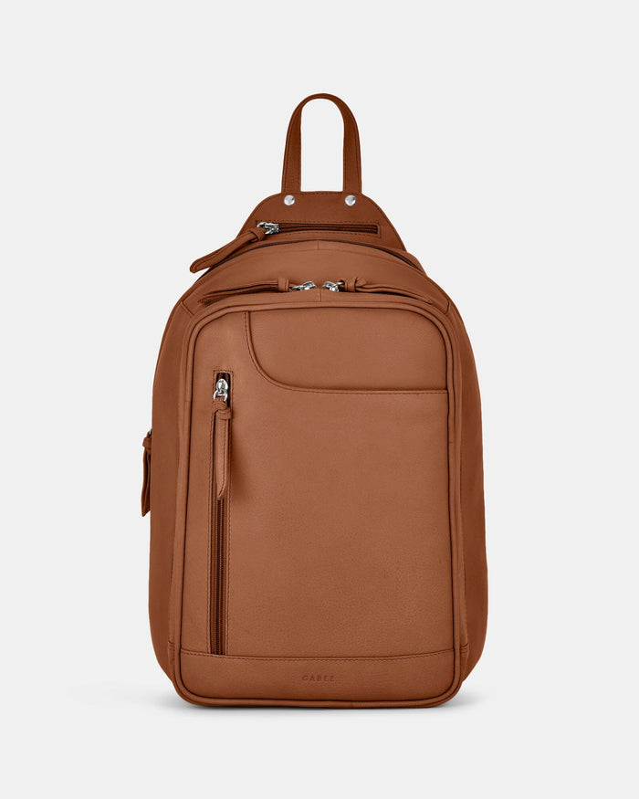 Emma Large Leather Backpack - Tan