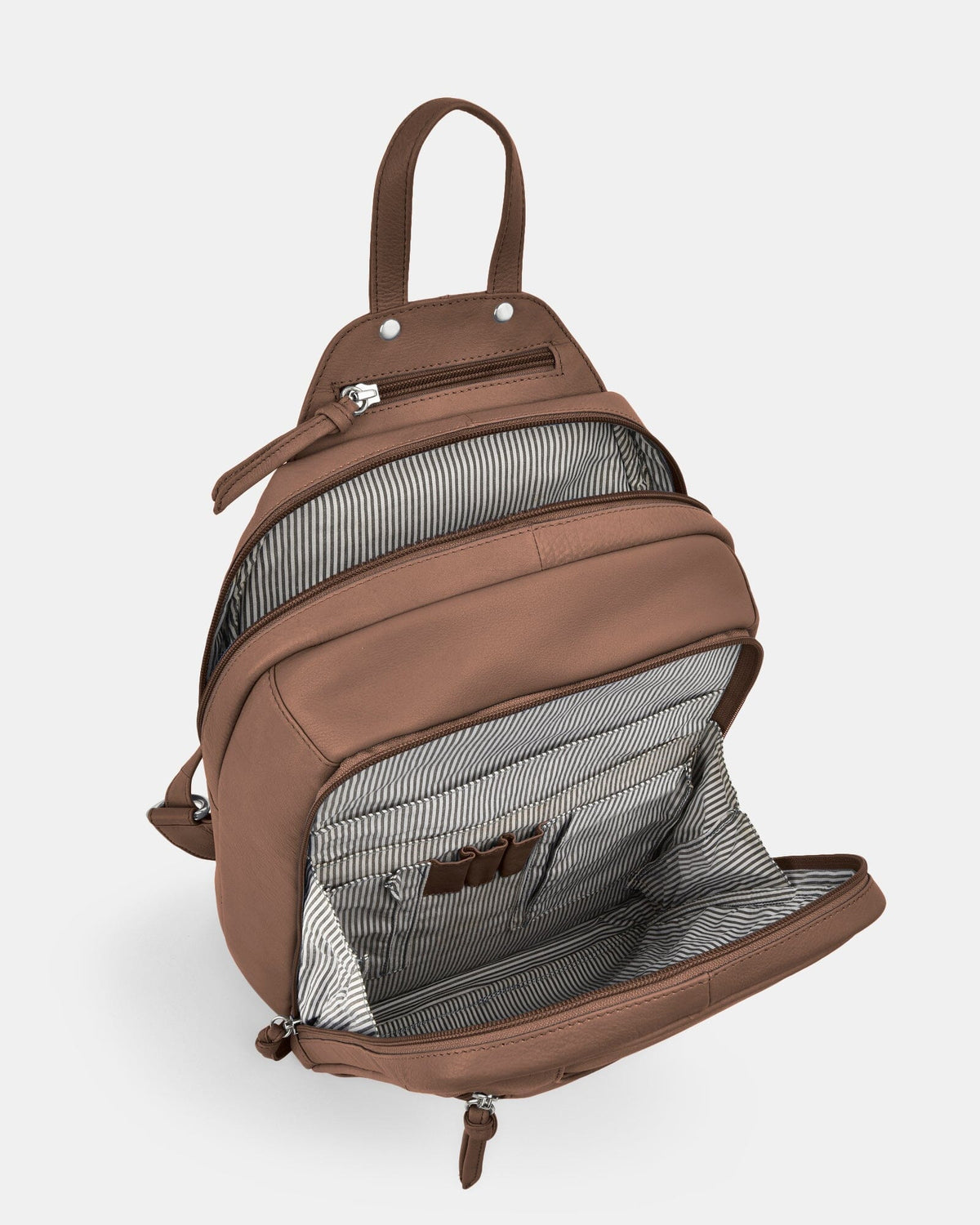 Emma Large Leather Backpack - Taupe