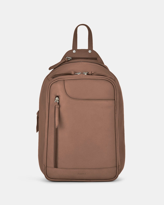 Emma Large Leather Backpack - Taupe