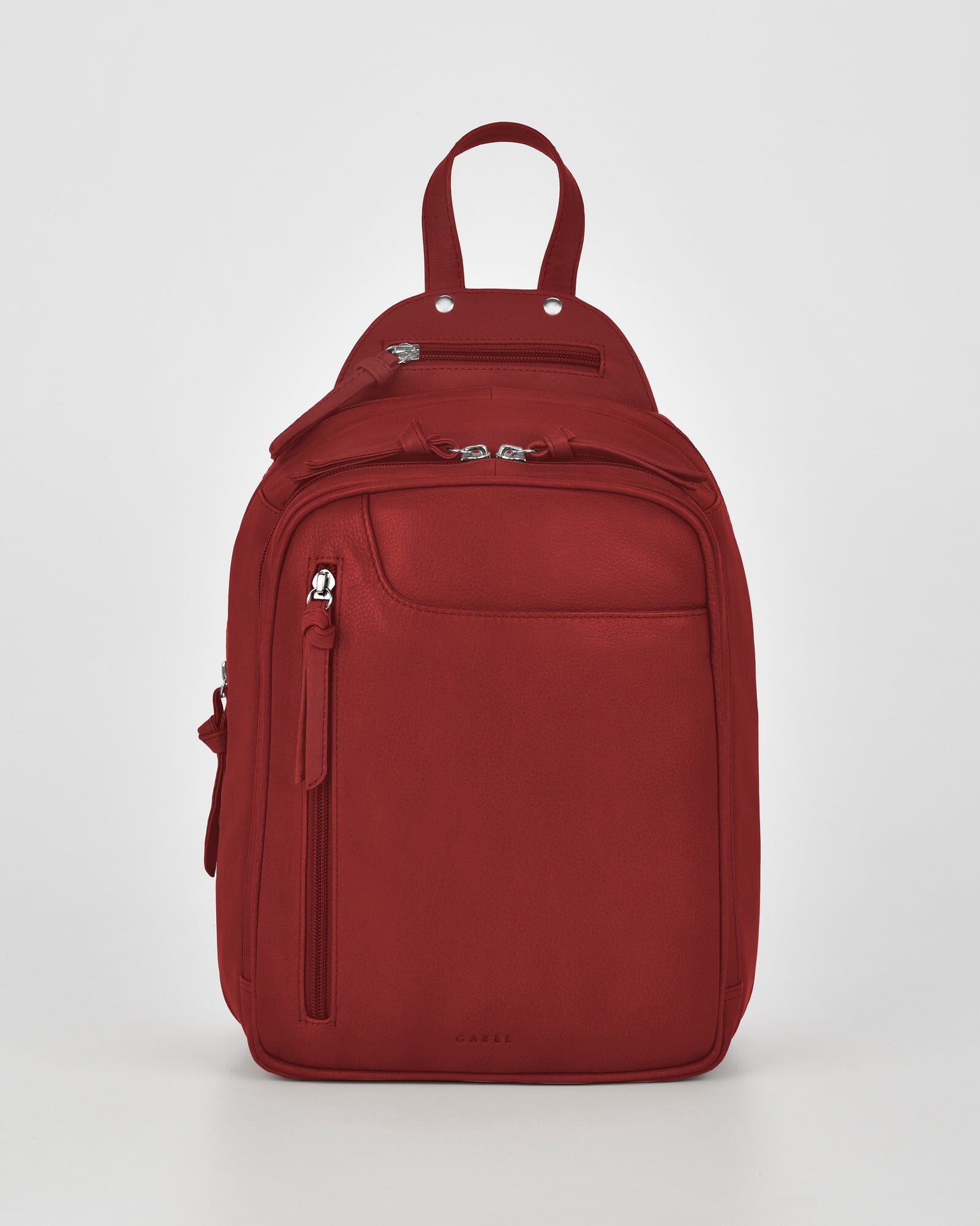 Mini red leather online backpack