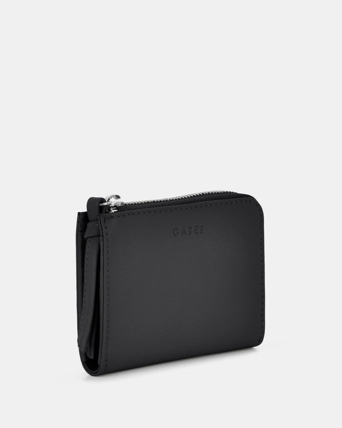 Emmi RFID Safe Leather Small Zip Around Wallet - Black