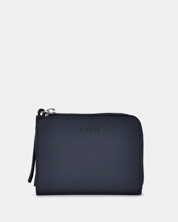 Emmi RFID Safe Leather Small Zip Around Wallet - Navy