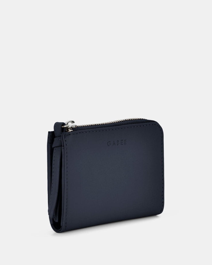 Emmi RFID Safe Leather Small Zip Around Wallet - Navy