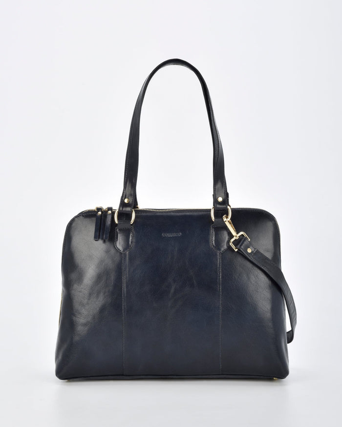 Fawkner Structured Leather Business Bag - Navy