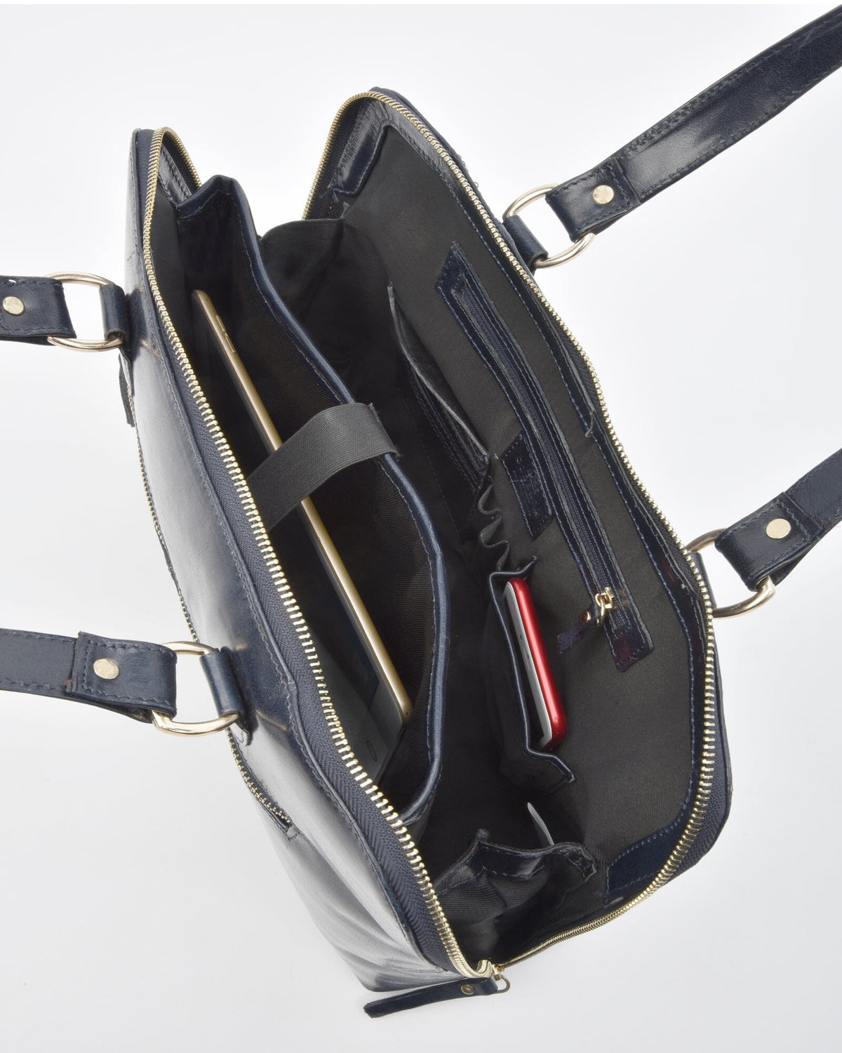 Fawkner Structured Leather Business Bag - Navy