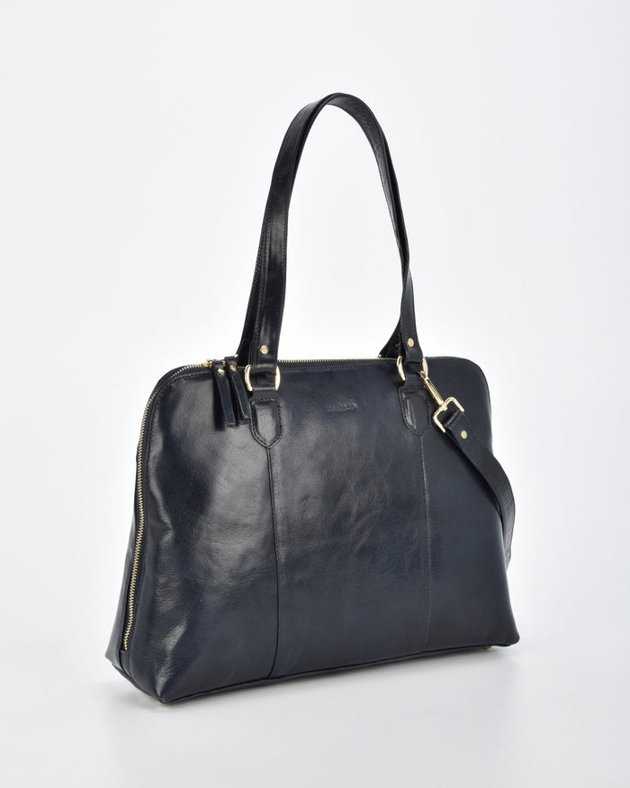 Fawkner Structured Leather Business Bag - Navy